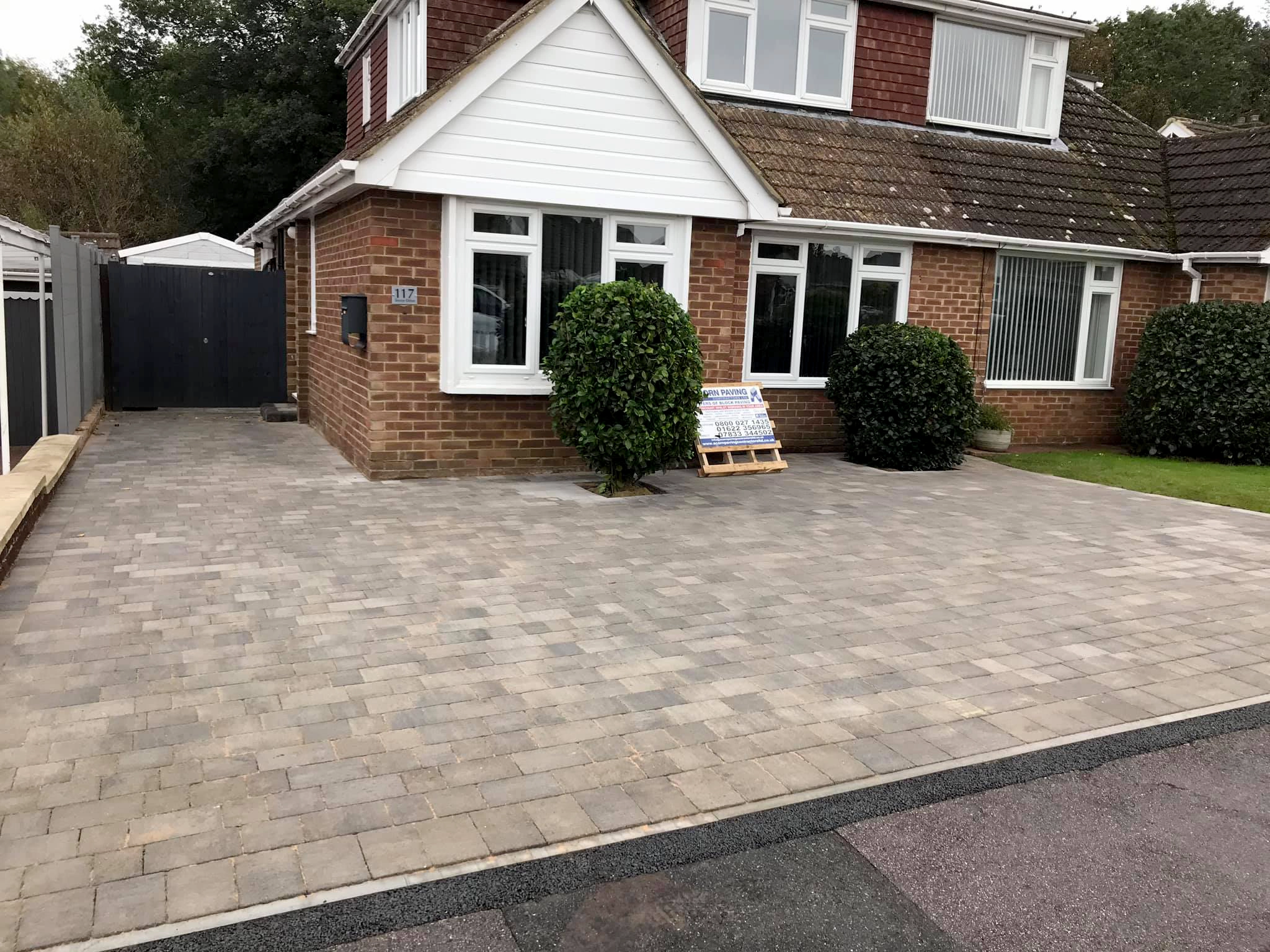Block paved front driveway at a chalet bungalow in Kent